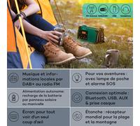 Patagonia DAB+ radio d'extérieur DAB/DAB+/FM recharge par manivelle USB SOS alarme étanche