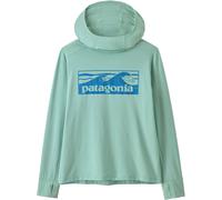 Patagonia - T-shirt de randonnée léger et stretch avec protection anti-UV - K's Cap SW Hoody Boardshort Logo Tones Thin Ice - Taille Enfant 126-132 - Bleu 126-132