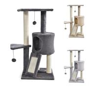 PATAM Arbre à Chat griffoir en sisal Naturel avec Panier pour Chat et Rampe à Rayures, Base renforcée et Montage Facile - Hauteur 83,5 cm, Toys Foncé