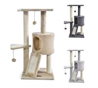 PATAM Arbre à Chat griffoir en sisal Naturel avec Panier pour Chat et Rampe à Rayures, Base renforcée et Montage Facile - Hauteur 83,5 cm, Toys Beige