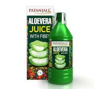 Patanjali Jus d'aloe vera avec fibres 1000 ml - Jus d'aloe vera pur direct, avec fibres, idéal pour la peau, les cheveux et la nutrition, complément alimentaire avec autocollant Kajal