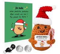 Patate de Joie de Noël 2025 - Poupées de Pomme de Terre en Français avec Câlin Porte Bonheur et Carte - Surprises & Deco Fete - Idée Cadeau Noël Originale et Positive pour Homme Femme Collègue (C)