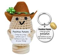 Patate Peluche Positive, Chapeau Cowboy Poupées de Pomme Terre avec Porte Clés et Carte, Rigolo Motivation, Cadeau Collègue, Cadeau Positif, Decoration Maison