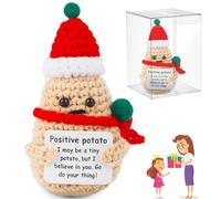 Patate Positive avec Cartes Positives,Eadeau de Noël Positive Patate Mini Crochet Handmade Drôle Cadeau Femme Noel Encourageant Surprises Deco Fete pour Petite Amie Collègues Meilleur Ami Famille