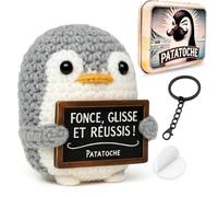 Patatoche® - Cadeau Original & Inspirant - Positif Pingouin - Figurine Textile Décorative - Humour & Motivation - Idée Cadeau Anniversaire, Fête, Bureau, Couple