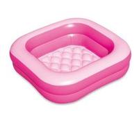 Pataugeoire carre bebe 86x86x25cm fond gonflable rose - piscine de jeu - baignoire douche 1-3 ans - set baby pool et carte Rose