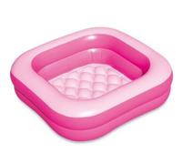 Pataugeoire Carre Bebe 86x86x25cm, Fond Gonflable, Rose - Piscine de Jeu - Baignoire Douche 1-3 Ans - Set Baby Pool avec Carte Tigre