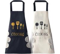 PATB-2 Pcs Tablier de Cuisine Impermeable Tablier de Cuisine Reglable Tablier avec Fonction Mains Essuyées Tablier Barbecue avec 2 Poche pour Cuisine Familial Restaurant Jardin Tablier de couple noir