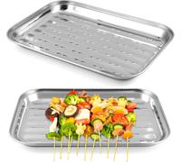PATB-2 Pièces bacs à barbecue, en acier inoxydable, 34,9 x 24,5 x 2,7 cm barbecue rectangulaires, Réutilisables, Accessoires de barbecue pour légumes, poissons ou viandes, pour gaz, électrique et au