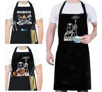 PATB-2PCS Tablier Cuisine Homme, Tablier Barbecue Noir Imperméable, Tabliers Personnalisé BBQ, Chef Tablier Réglable avec 2 Poches pour Papa, Mari, Grand-père, Copain