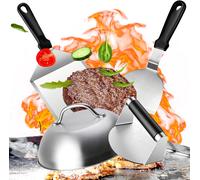 PATB-4 pièces Kit Smash Burger, Kit Barbecue Ustensiles avec Presse Burger, 2 Spatule Set Plancha, Cloches de Cuisson, Homme Cadeau pour Teppanyaki Grill BBQ