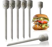 PATB-® 6x pics à hamburger en acier inoxydable - pics en métal à prise large - pics pour barbecue - pics de service - barbecue et ustensiles de cuisine (6 morceaux)