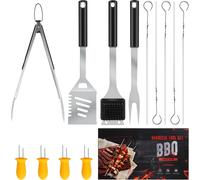PATB-Accessoires de Barbecue en Acier Inoxydable avec spatule, Fourchette, Pince à Barbecue, Broche, Porte-épis de maïs en Silicone, Coffret Cadeau pour Homme et Femme