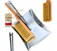 PATB-Balayette avec Pelle Metal 37 cm - Brosse en Bois 32 cm pour Boulangerie Farine - Ramasse Poussiere avec Fibre Naturel pour Jardin Balayage Ext¿¿rieur - Balai avec Manche pour Nettoyage