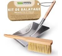PATB-Balayette avec Pelle Metal 45 cm - Brosse en Bois 32 cm pour Boulangerie Farine - Ramasse Poussiere avec Fibre Naturel pour Jardin Balayage Extérieur - Balai avec Manche pour Nettoyage