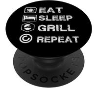 PATB-Eat Sleep Grill Barbecue Repeat Funny Grilling BBQ PopSockets PopGrip - Support et Grip pour Smartphone/Tablette avec un Top Interchangeable