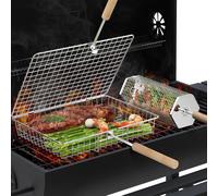 PATB-Ensemble de Paniers à Barbecue Emboîtables (1 + 1), Poignée Amovible, Acier Inoxydable 304, Accessoires Barbecue à Légumes et Crevettes, Barbecue Charbon de Bois de Camping, Cadeau Homme, Papa,