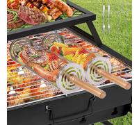 PATB-Ensemble de paniers de Grillage Enroulable emboîtables avec poignée en Bois (2 pièces,L+M), Panier de Grillage Enroulable, Accessoires de Barbecue pour Grill extérieur pour légumes