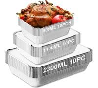 PATB-Lot de 30 barquettes en aluminium jetables pour barbecue à gaz, multifonctionnelles en aluminium pour grillades, cuisson, pâtisserie et stockage des aliments, 2300 ml, 1100 ml, 800 ml