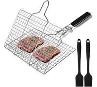 PATB-Panier à Rôtir à Poisson Panier de Barbecue en Acier Inoxydable avec 2 Brosses en Silicone pour Poisson,Steak,Légumes,Crevettes Panier Grille pour Barbecue