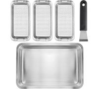 PATB-Panier Grille Set pour Barbecue, 3 Paniers de Grillades en Acier Inoxydable avec Plateau de Service et Poignée Universelle pour Griller Poissons Légumes Viandes, Panier à Légumes Barbecue
