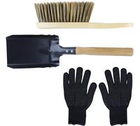 PATB-Serviteur Cheminée, Ensemble de 3 Ustensiles de Cheminée Modernes, Accessoires de Poele a Bois, Pelle, Balai et Mitaine, pour les Cheminées, les Barbecues, pour l'Intérieur et l'Extérieur