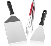 PATB-Set de Spatules à Barbecue en Acier Inoxydable 3 Pièces Spatule Barbecue, Spatule BBQ avec Pince, Teppanyaki Spatule pour Retourner Les Grands Aliments Grillés, Les Hamburgers, Les Crêpes