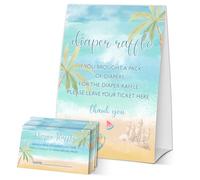 patcate Jeux de fête prénatale sur la plage d'été, tickets de tombola pour couches bleu océan, décorations et fournitures de fête de révélation du sexe, 1 panneau et 50 cartes - A09