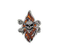 Patch Adhésif Crane Os Flammes, Broderie Sticker, 8,2 X 6,2 Cm