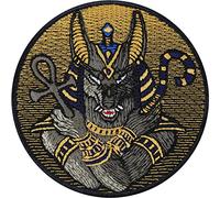 Patch ANUBIS Égypte Thermocollant - Appliqué Croix Ankh Autocollant Pharaon brodé à coudre/à repasser | Dieu de la mort Égyptien - 80x80mm