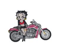 Patch Betty Boop Et Moto Rose 10x6cm Ecusson Thermocollant Pinup