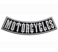 Patch Biker Grand Dos 28x9 cm - MOTORCYCLES - Top Rocker Back Patch Moto - Écusson Thermocollant Iron-On pour Gilet Blouson Moto