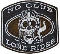 Patch brodé à appliquer avec fer ou couture : " Crâne - No Club - Lone Rider " | Patch de motard noué/applicable avec fer | Sticker MC motard | DIY