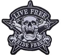 Patch brodé à appliquer avec fer ou couture : « Crâne Stella Live Free - Ride Free » | Patch de motard noué/applicable avec fer | Sticker MC motard | DIY