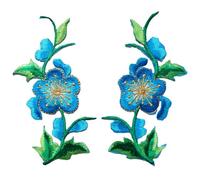 Patch brodé avec motif floral, Embroidery Patches Pack Of 2 Multicolor 8.5cm x 15cm Sew Iron On For Clothes DIY(Blue)