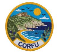 Patch brodé Corfou - 7,6 cm thermocollant ou à coudre pour voyage en Grèce - Emblème de vacances en Europe