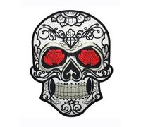 Patch brodé Crâne avec Rose Style Tattoo Gothic Sugar Skull Thermocollant Iron-On ou Couture pour Jeans Gilets Sacs à dos Vêtements personnalisés et DIY.