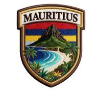 Patch brodé drapeau de l'île Maurice thermocollant ou à coudre - Souvenir de voyage - Vacances - Emblème - Cadeau - 80 x 65 mm