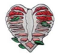 Patch brodé en forme de Anatomie Squelette en forme de coeur avec des feuilles, à coudre ou à coller avec fer à repasser