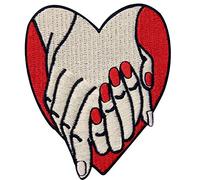 Patch brodé en forme de Avec toi pour toujours, Mains et coeur, à coudre ou à coller avec fer à repasser