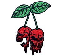 Patch brodé en forme de La cerise au crâne saignant, à coudre ou à coller avec fer à repasser