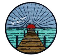 Patch brodé en forme de Lever de soleil depuis la mer, à coudre ou à coller avec fer à repasser