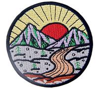 Patch brodé en forme de Lever du soleil depuis la montagne, Explorer en plein air, à coudre ou à coller avec fer à repasser