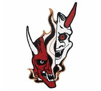 Patch brodé en forme de Masque japonais Hannya Oni noir et blanc, à coudre ou à coller avec fer à repasser