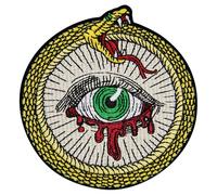 Patch brodé en forme de Ouroboros, le symbole de l’infini, avec l’œil tout-voyant sanglant, à coudre ou à coller avec fer à repasser