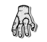 Patch brodé famille Addams mercredi main chose fille tresses noires à repasser ou à coudre (Main)