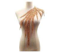 Patch Brodé Grande queue de phénix brodée avec des appliques en dentelle, tissu à pampilles, fleur, col, robe mariée, passementerie, décor soirée pour Veste(Dark brown)