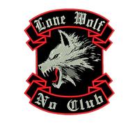 Patch brodé Lone Wolf No Club Biker Patch thermocollant Iron-On ou à coudre, écusson loup gothique pour gilets moto, gilet biker, jean, t-shirt, accessoires vêtements homme femme