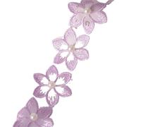Patch brodé, patch en dentelle, fleur, perle, ruban, frange, tissu, fournitures de couture for robe faites à la main(Purple)
