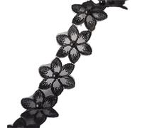 Patch brodé, patch en dentelle, fleur, perle, ruban, frange, tissu, fournitures de couture for robe faites à la main(Black)
